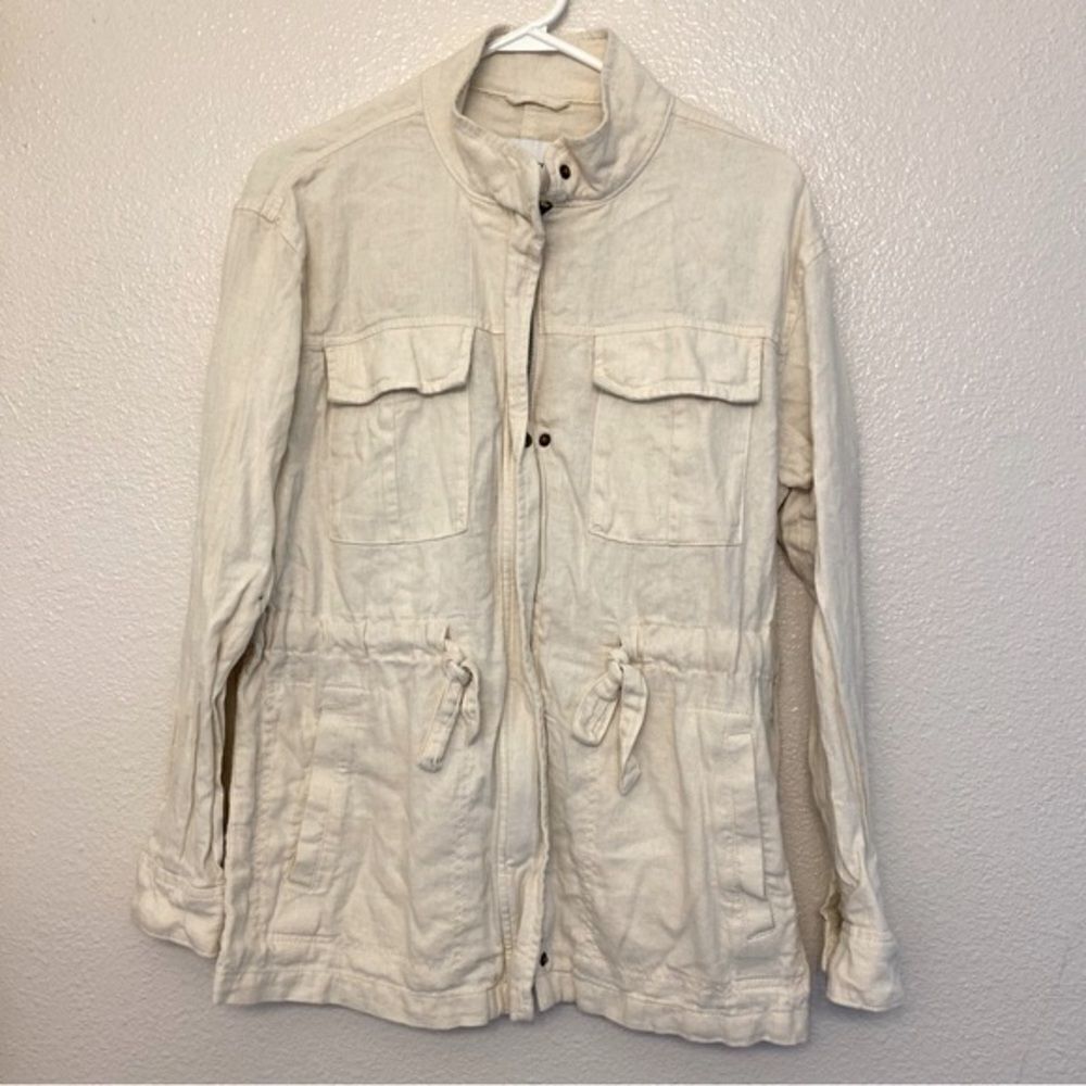 Old Navy Howlite Linen Blend Safari Utility Jacket Cream Beige Small - Picture 3 of 12